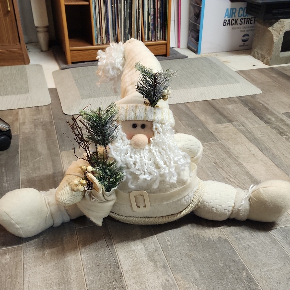 Festive Cream Santa Plush with Green Accents
